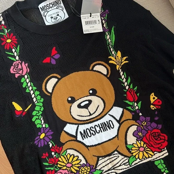 MOSCHINO COUTURE Black Teddy Bear Cotton Stretch Sweater Size M - Picture 4 of 5